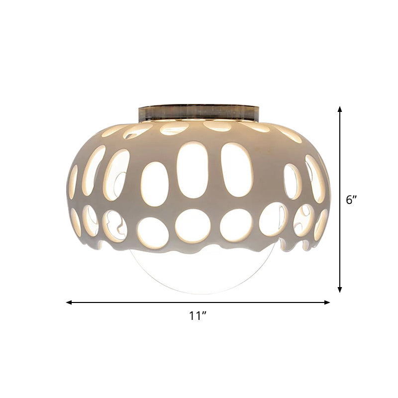 Resin Hollow-Out Dome Flushmount Light Modern 1 Light 11 "/13" Wide Ceiling Mounted Lamp in White