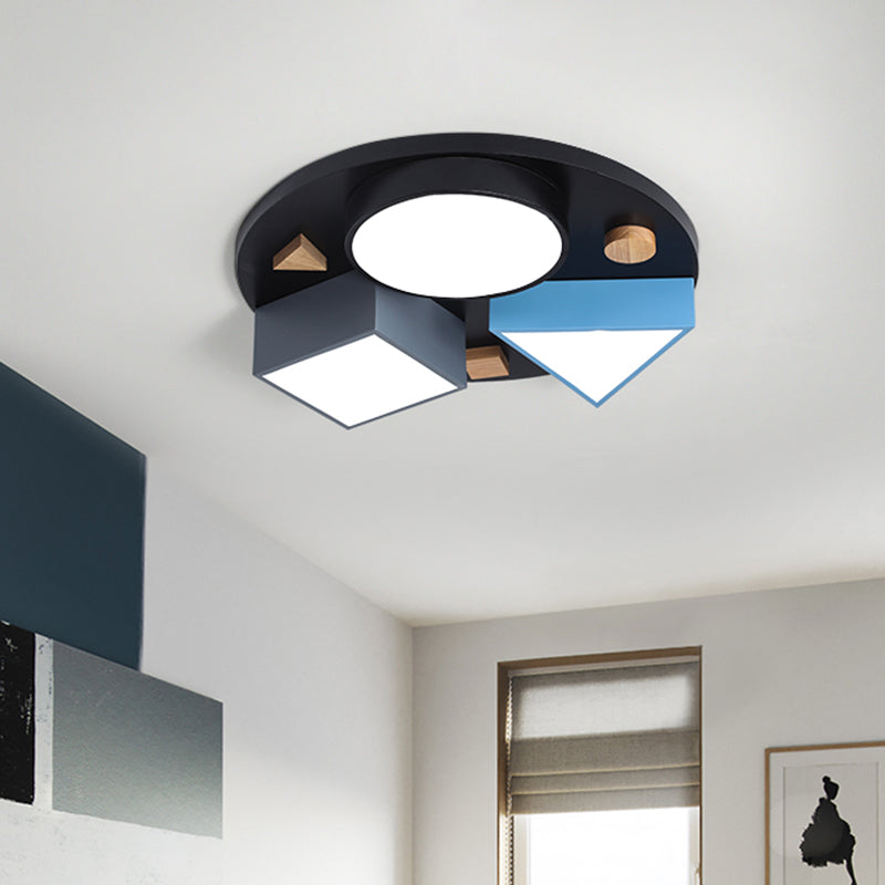 16"/26" W Geometry Bedroom Ceiling Flush Iron LED Modernist Flush Mounted Light in Grey/Grey and Blue