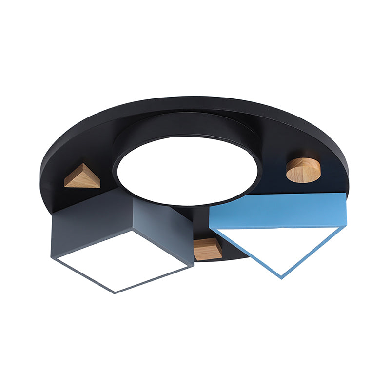 16"/26" W Geometry Bedroom Ceiling Flush Iron LED Modernist Flush Mounted Light in Grey/Grey and Blue