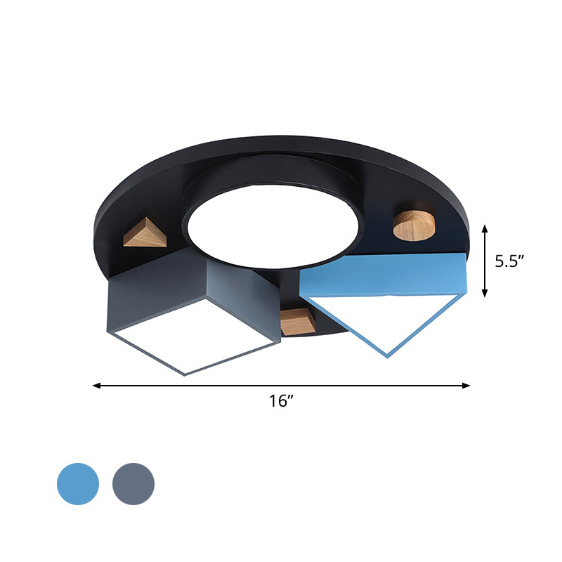 16"/26" W Geometry Bedroom Ceiling Flush Iron LED Modernist Flush Mounted Light in Grey/Grey and Blue