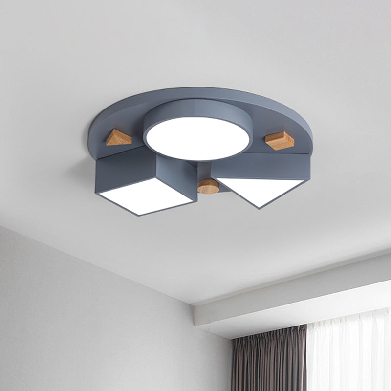 16"/26" W Geometry Bedroom Ceiling Flush Iron LED Modernist Flush Mounted Light in Grey/Grey and Blue