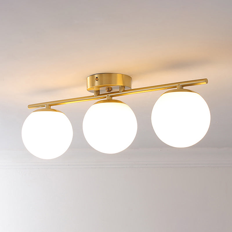 American Metal Flush Mount Ball Shape Ceiling Light with Glass Shade for Living Room