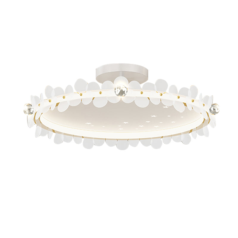 Modern Crystal Flush Mount Circle Shape Ceiling Light with Plastic Shade for Living Room