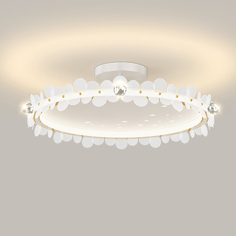 Modern Crystal Flush Mount Circle Shape Ceiling Light with Plastic Shade for Living Room