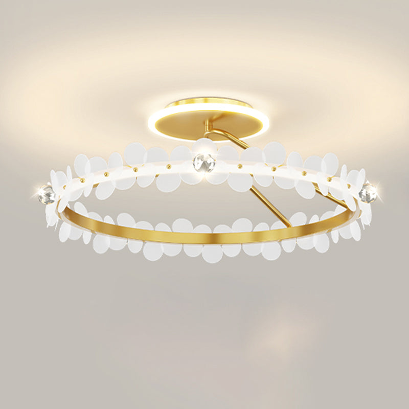Modern Crystal Flush Mount Circle Shape Ceiling Light with Plastic Shade for Living Room