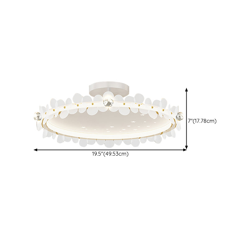 Modern Crystal Flush Mount Circle Shape Ceiling Light with Plastic Shade for Living Room