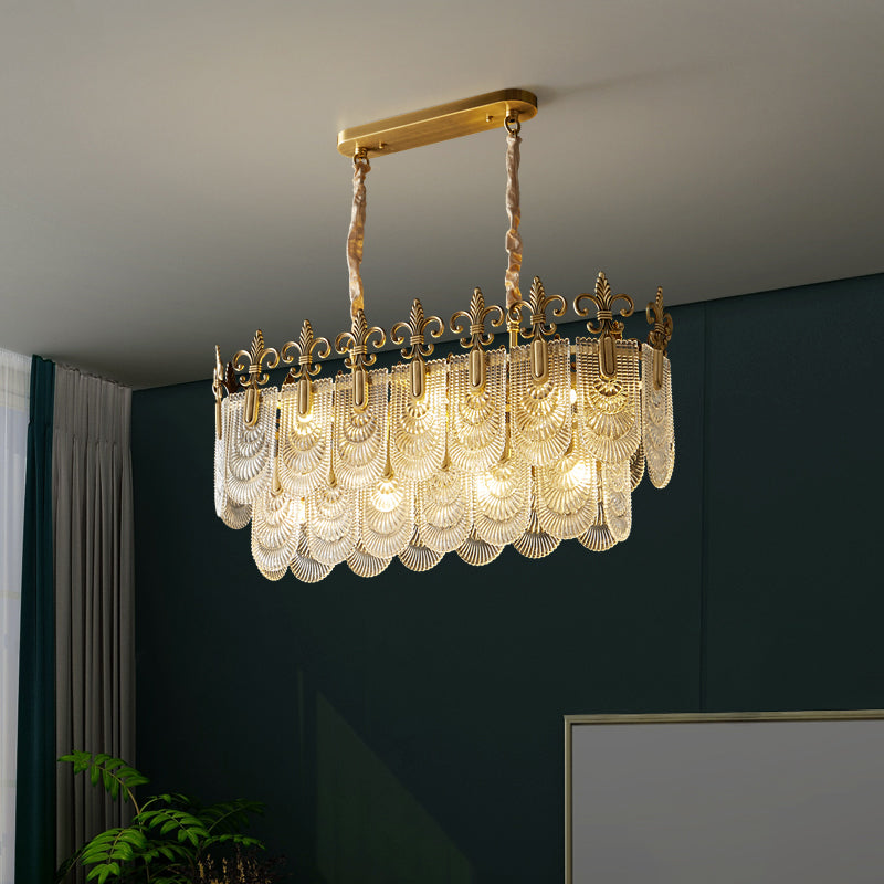 Modern Metal Pendant Light Rectangle Shape Island Lamp with Glass Shade for Living Room