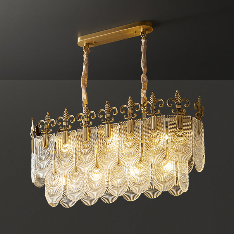 Modern Metal Pendant Light Rectangle Shape Island Lamp with Glass Shade for Living Room