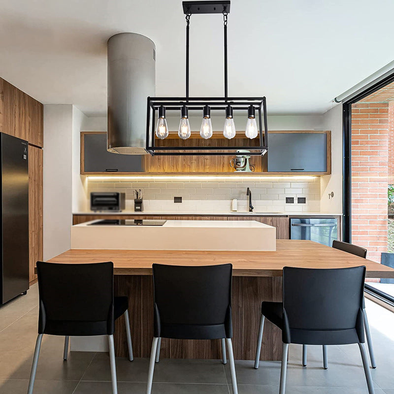 Industrial Pendant Light Rectangle Shape Island Light with Metal Shade for Living Room