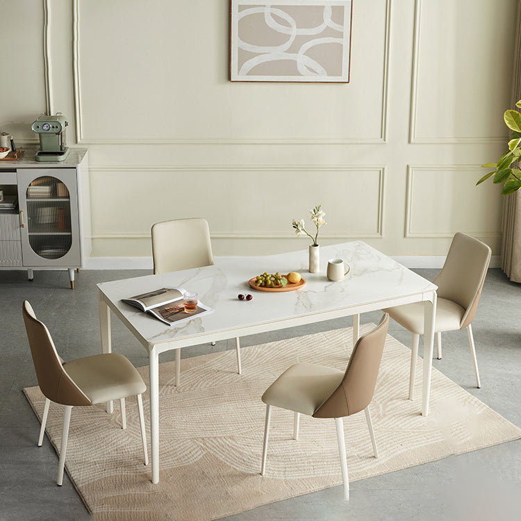 Modern Style Stone Furniture 5/7 Pcs White Rectangle Dinette Table with Dining Chair