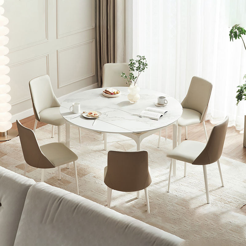 Modern Style Stone Furniture 5/7 Pcs White Rectangle Dinette Table with Dining Chair
