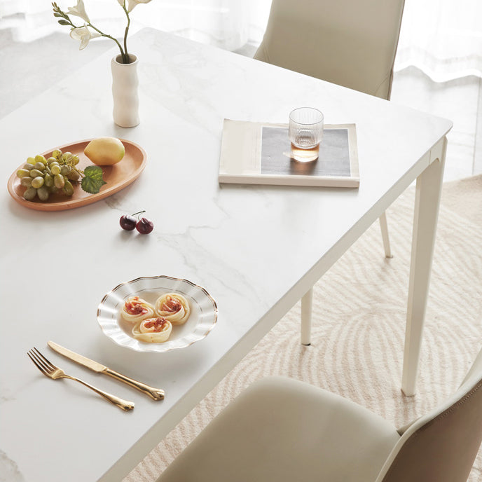 Modern Style Stone Furniture 5/7 Pcs White Rectangle Dinette Table with Dining Chair