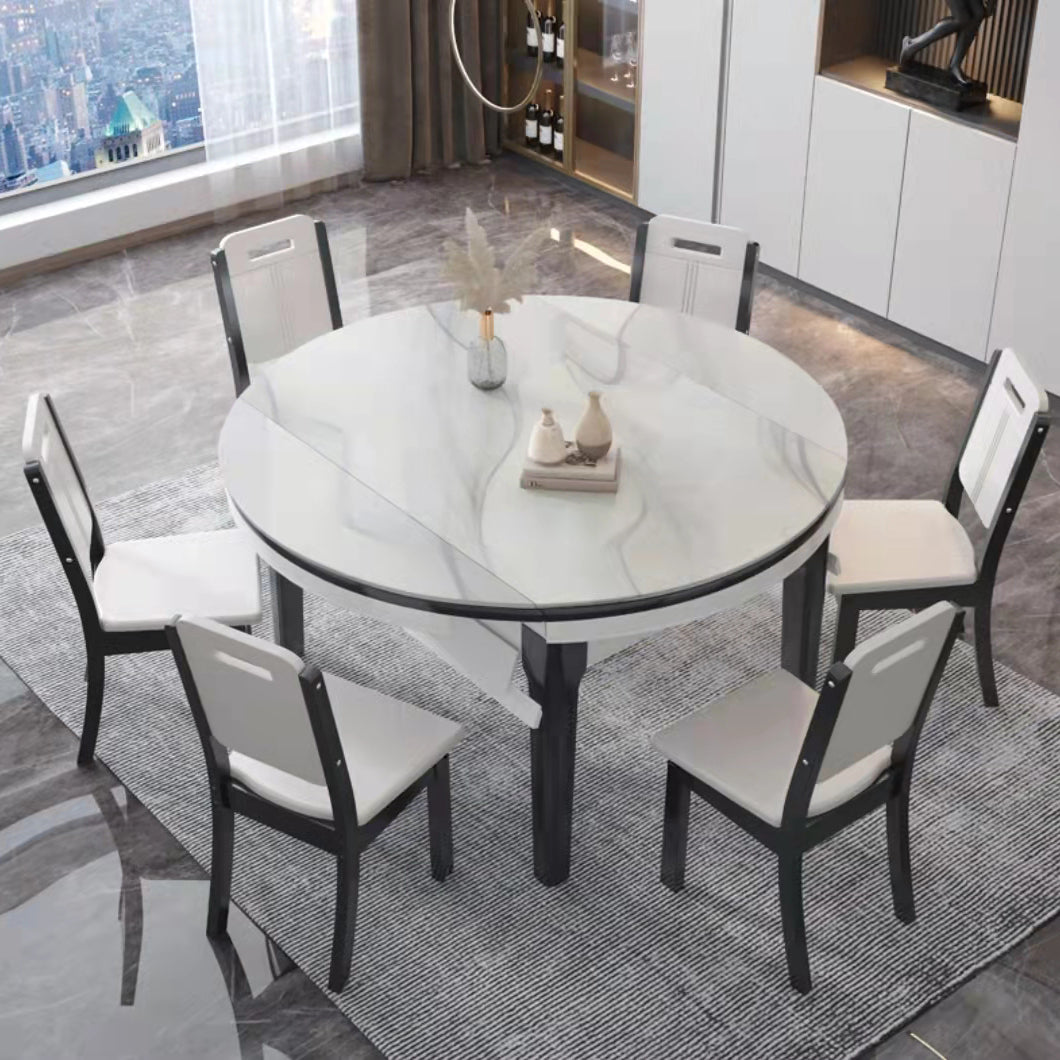White Stone Dining Set for Kitchen 1/7 Pieces Modern Foldable Dining Table Set