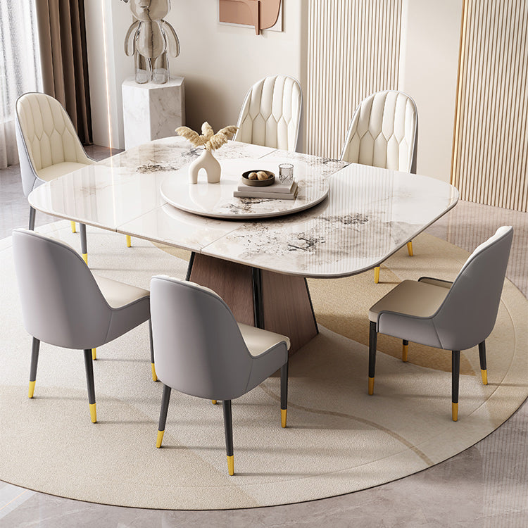 Modern White Stone Top Dining Set 1/5/7 Pieces Dining Table Set with Padded Chairs