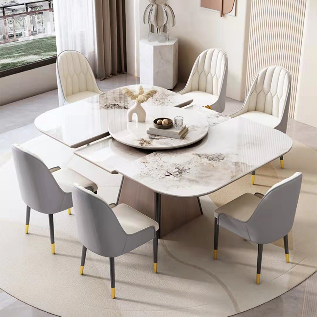 Modern White Stone Top Dining Set 1/5/7 Pieces Dining Table Set with Padded Chairs