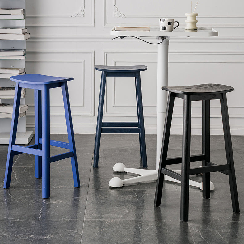 Solid Wood Barstool Contemporary Style Saddle Seat Armless Stool