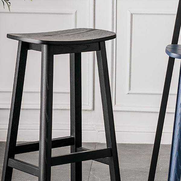 Solid Wood Barstool Contemporary Style Saddle Seat Armless Stool