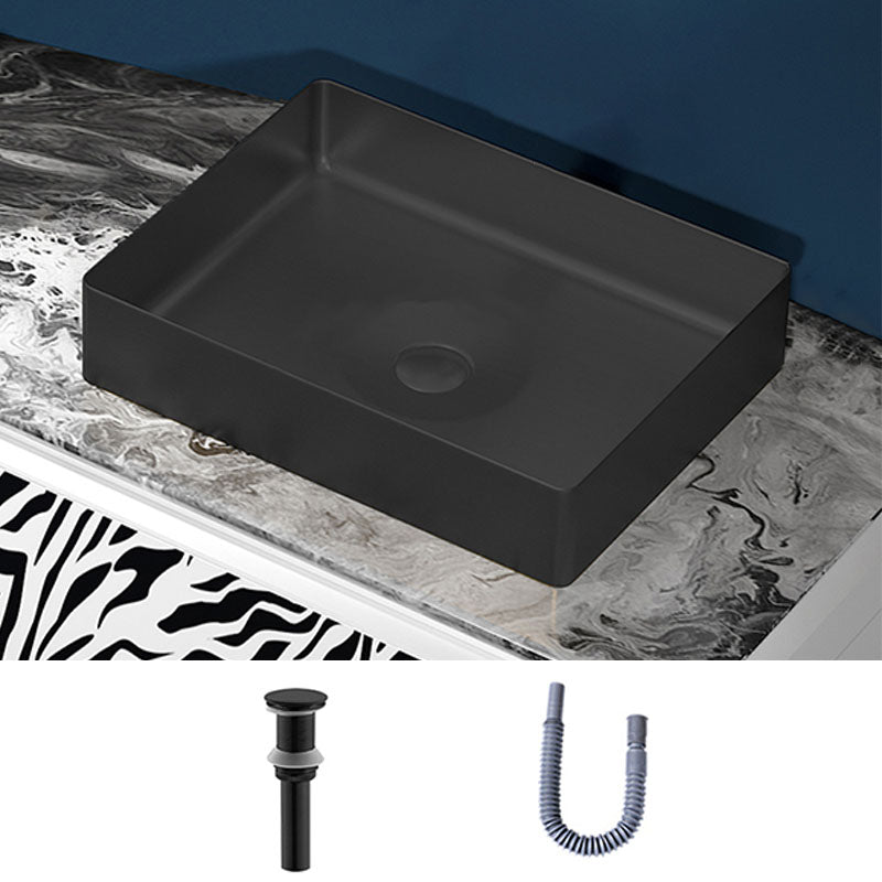 Modern Bathroom Sink with Pop-Up Drain Metal Rectangular Vessel Bathroom Sink