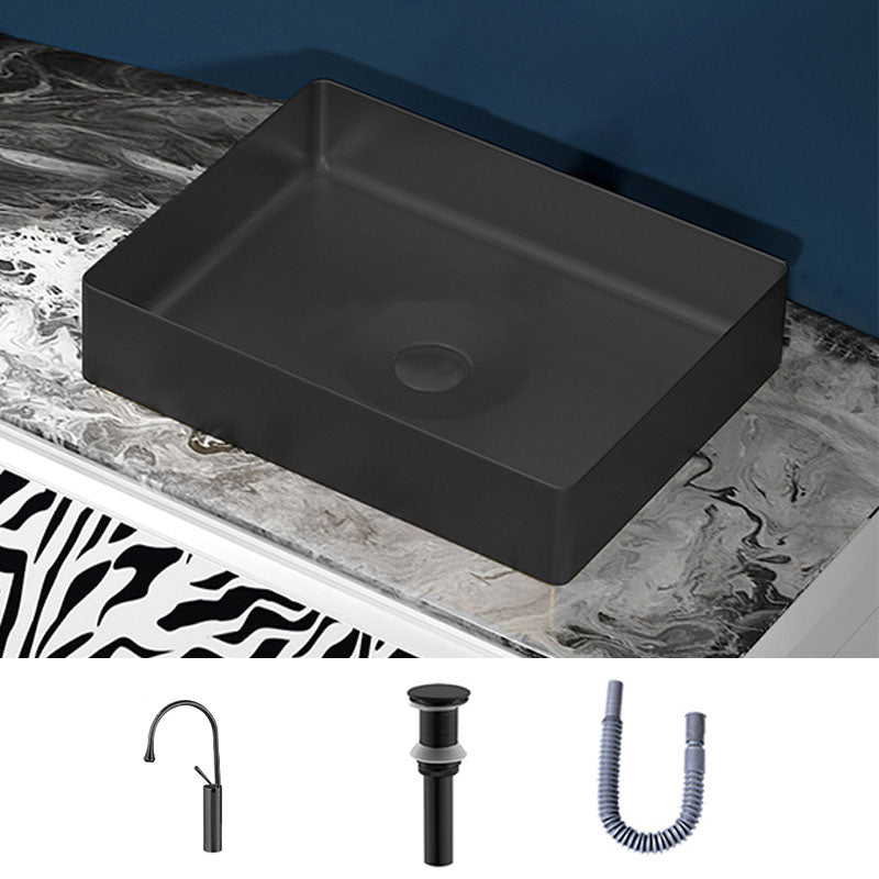 Modern Bathroom Sink with Pop-Up Drain Metal Rectangular Vessel Bathroom Sink