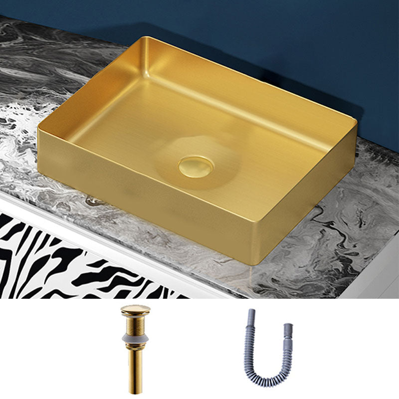 Modern Bathroom Sink with Pop-Up Drain Metal Rectangular Vessel Bathroom Sink