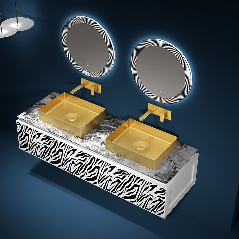Modern Bathroom Sink with Pop-Up Drain Metal Rectangular Vessel Bathroom Sink