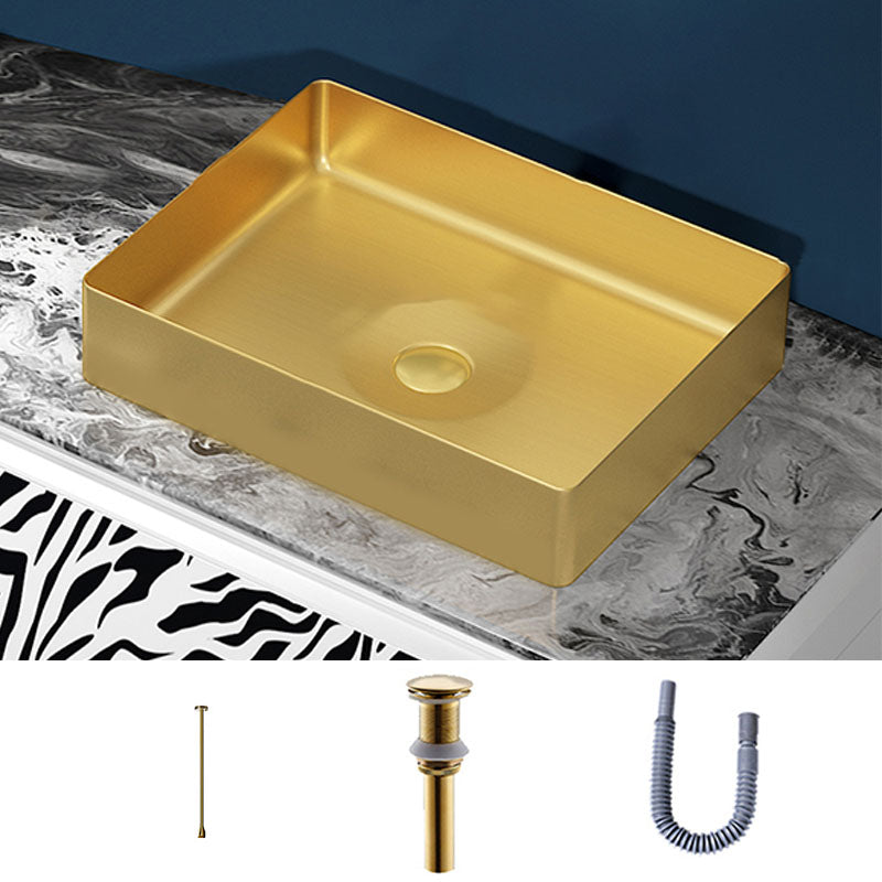 Modern Bathroom Sink with Pop-Up Drain Metal Rectangular Vessel Bathroom Sink