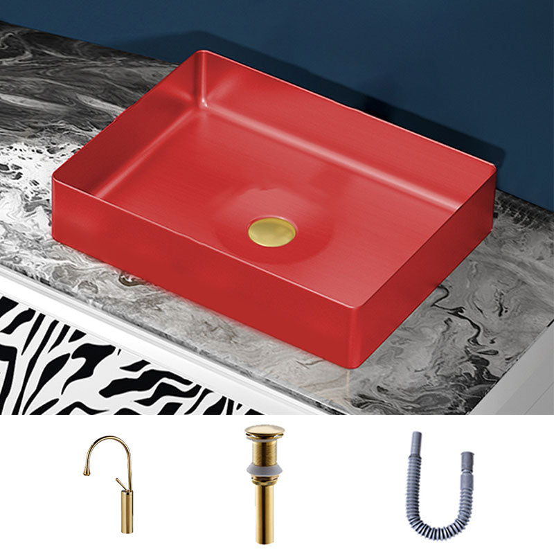 Modern Bathroom Sink with Pop-Up Drain Metal Rectangular Vessel Bathroom Sink