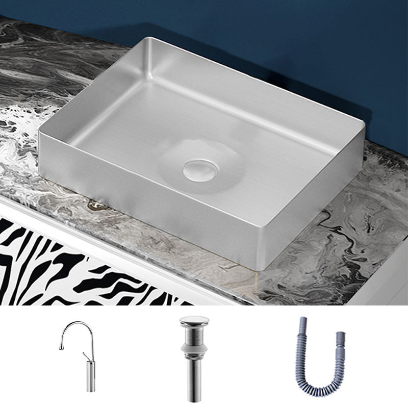 Modern Bathroom Sink with Pop-Up Drain Metal Rectangular Vessel Bathroom Sink