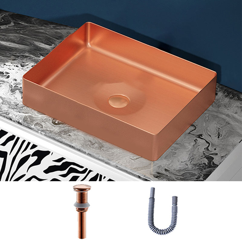 Modern Bathroom Sink with Pop-Up Drain Metal Rectangular Vessel Bathroom Sink