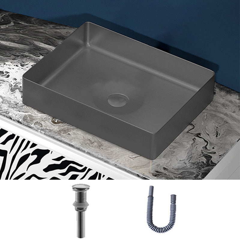 Modern Bathroom Sink with Pop-Up Drain Metal Rectangular Vessel Bathroom Sink