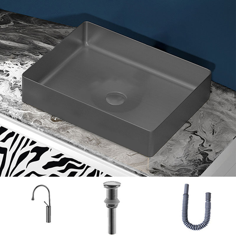 Modern Bathroom Sink with Pop-Up Drain Metal Rectangular Vessel Bathroom Sink