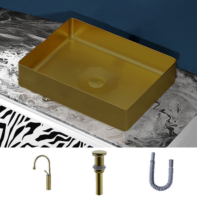 Modern Bathroom Sink with Pop-Up Drain Metal Rectangular Vessel Bathroom Sink