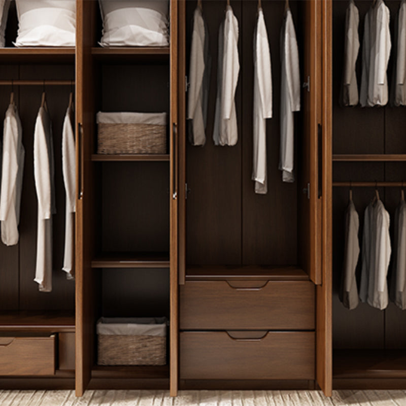 Solid Wood Wardrobe Armoire Contemporary Brown Storage Cabinet
