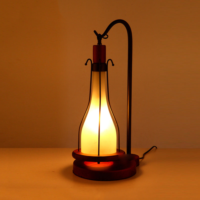 Bouteille de chambre à coucher Éclairage Éclairage Style Verre jaune Verre 1-Head Copper Finish Table Light With Wood Base