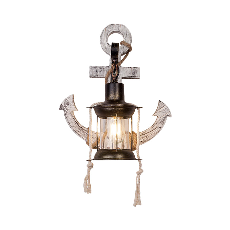 Clear Glass Black Wall Mounted Lamp Kerosene 1 Head Industrial Style Wall Lighting Ideas with Wood Anchor Backplate