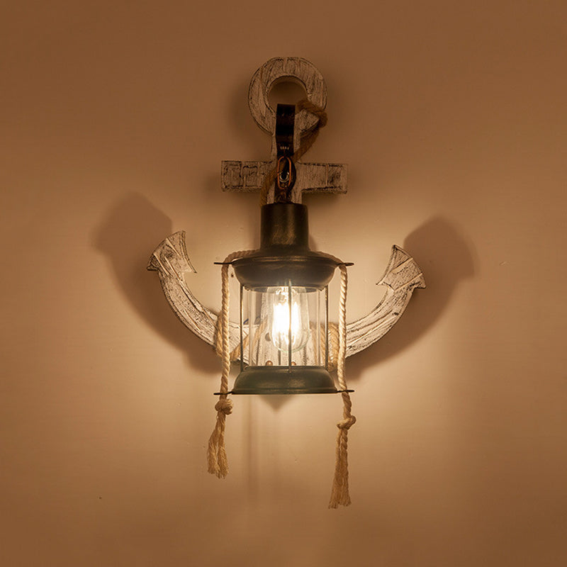 Clear Glass Black Wall Mounted Lamp Kerosene 1 Head Industrial Style Wall Lighting Ideas with Wood Anchor Backplate