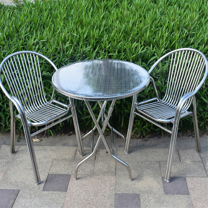 Silver Outdoor Bistro Chairs Metal Stacking Outdoors Dining Chairs