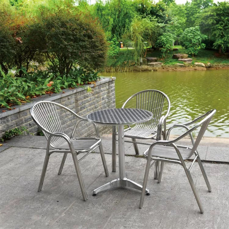 Silver Outdoor Bistro Chairs Metal Stacking Outdoors Dining Chairs