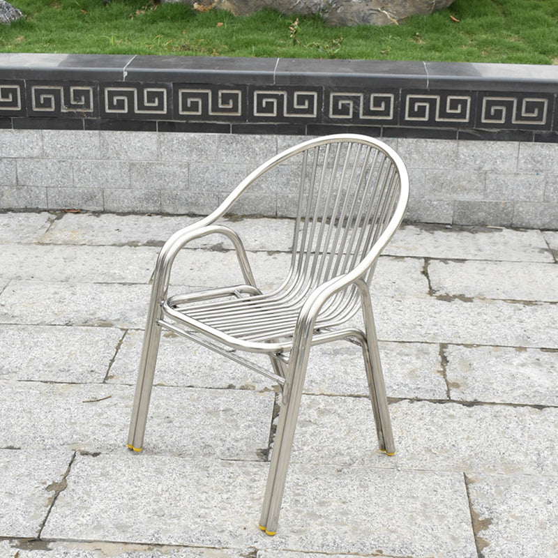 Silver Outdoor Bistro Chairs Metal Stacking Outdoors Dining Chairs