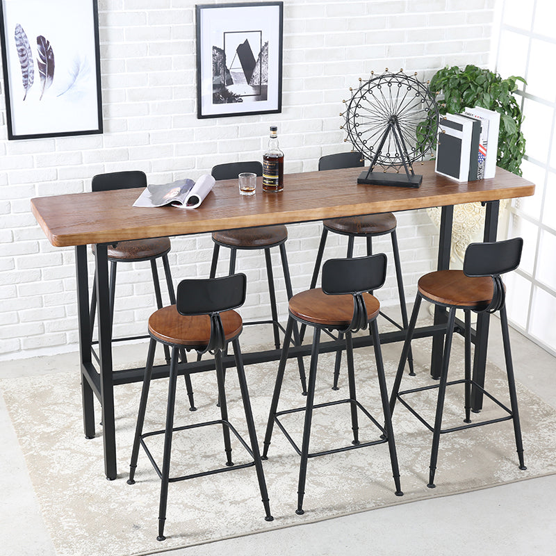Rectangle Industrial Pub Table Set 1/4/7 Pieces Wooden Bar Table Set with Brown Stools