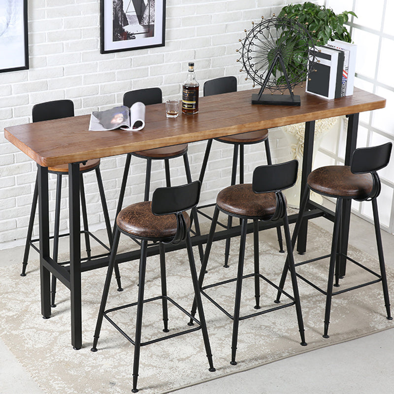 Rectangle Industrial Pub Table Set 1/4/7 Pieces Wooden Bar Table Set with Brown Stools