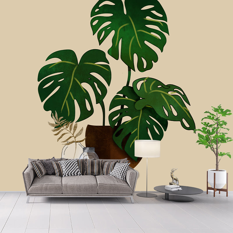Tropical Plant Illustration Mural Mildew Resistant Wallpaper Sleeping Room Wall Mural
