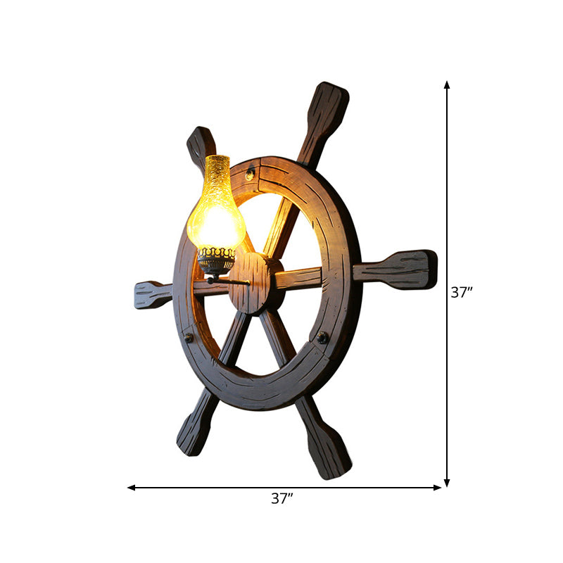 Black 1 Head Sconce Lamp Retro Amber Crackle Glass Vase Wall Light Sconce with Wood Rudder Deco