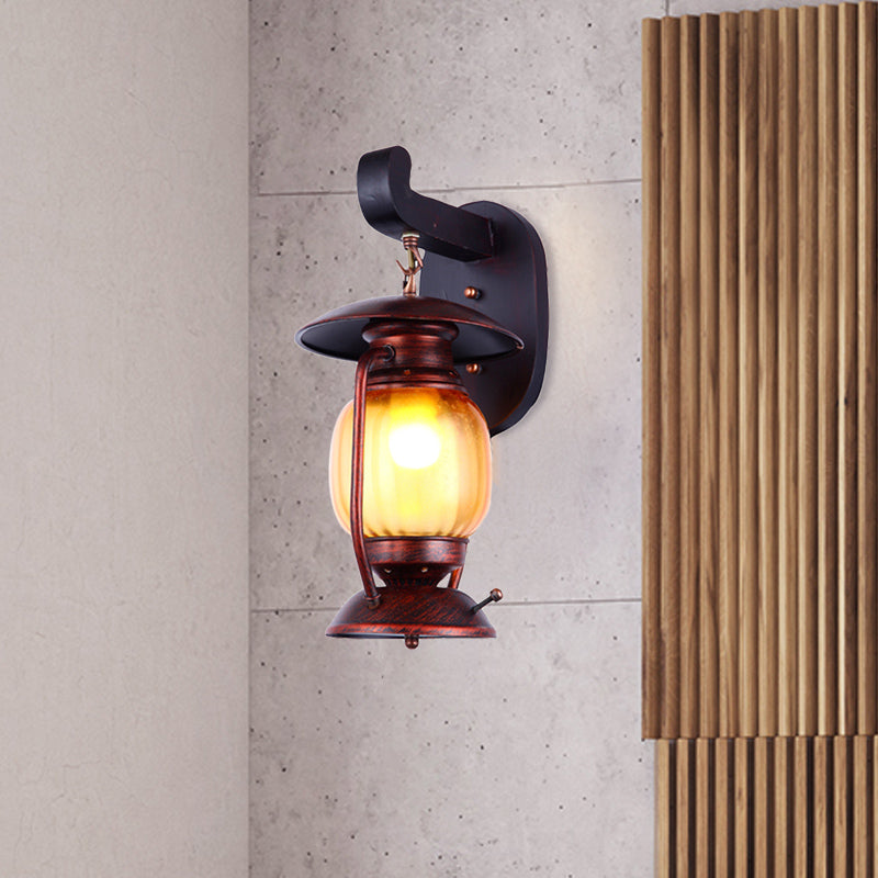 1 Light Wall Sconce Lighting Loft Kerosene Amber Glass Wall Mount Lamp in Copper for Stair
