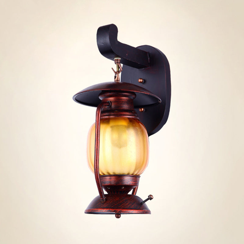 1 Light Wall Sconce Lighting Loft Kerosene Amber Glass Wall Mount Lamp in Copper for Stair