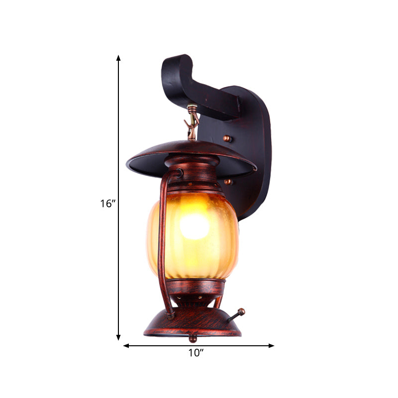 1 Light Wall Sconce Lighting Loft Kerosene Amber Glass Wall Mount Lamp in Copper for Stair