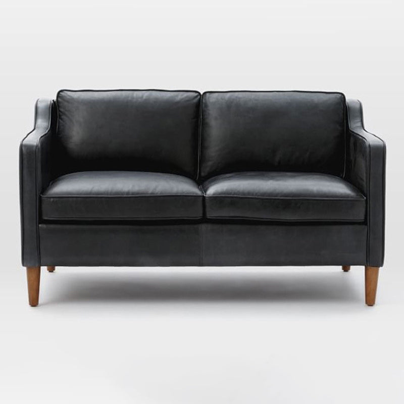 Loose Back Square Arm Sofa Stationary Faux Leather Sofa with Cushions
