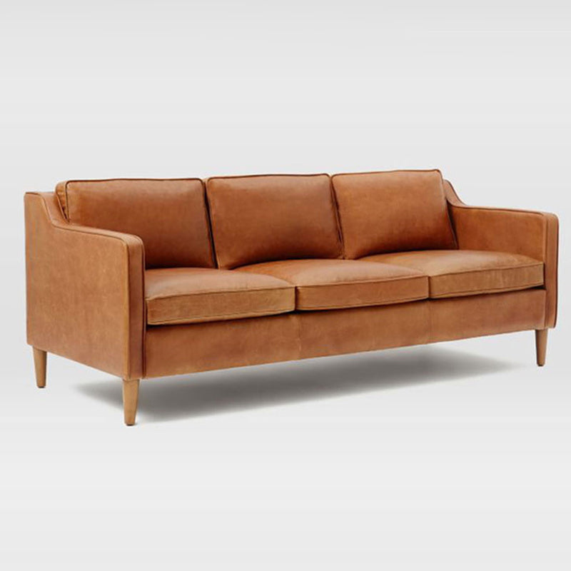 Loose Back Square Arm Sofa Stationary Faux Leather Sofa with Cushions