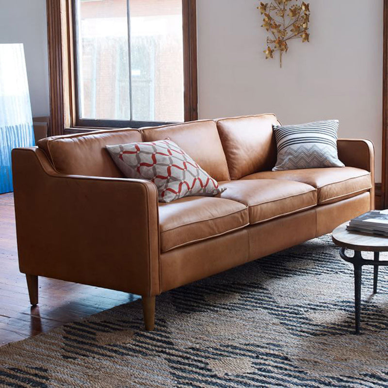 Loose Back Square Arm Sofa Stationary Faux Leather Sofa with Cushions