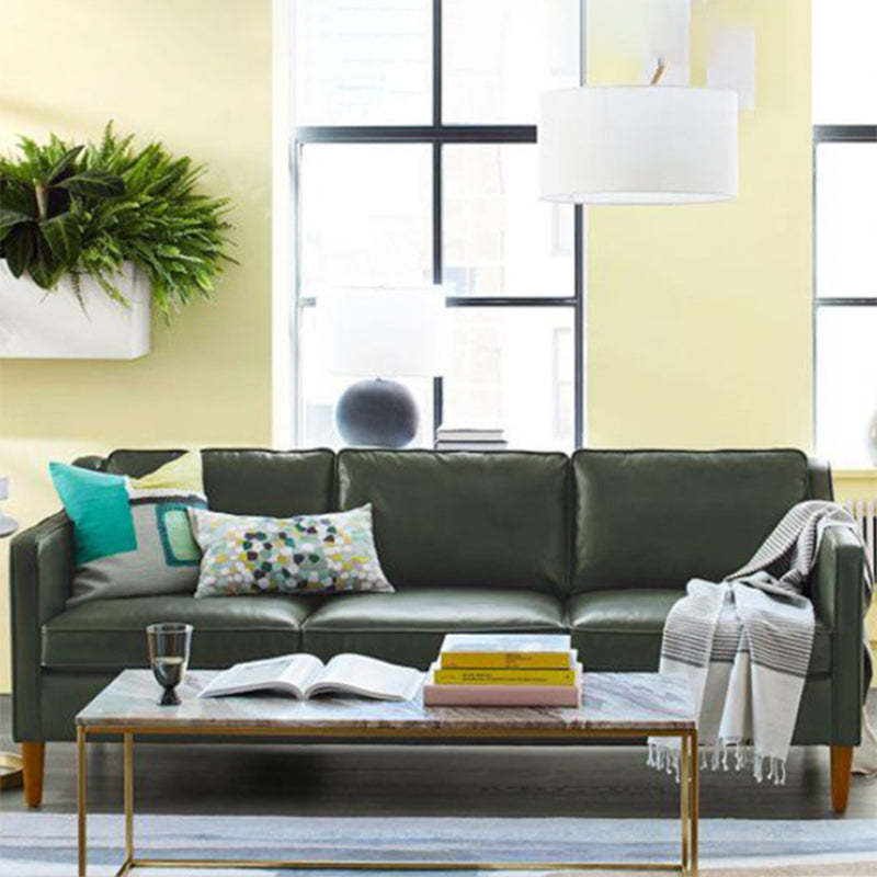 Loose Back Square Arm Sofa Stationary Faux Leather Sofa with Cushions